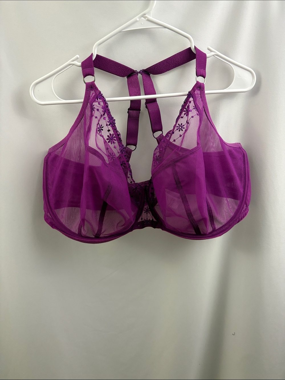Elomi Womens Matilda Underwire Bra Size 42K US Purple Lace Sheer Floral Plunge - Picture 2 of 7